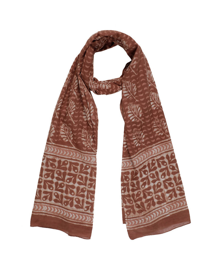 Dabu handblock print earthy brown cotton mul stole