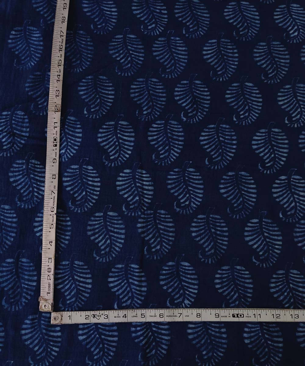 2.5m Dark navy natural dye dabu block print organic handspun cotton fabric