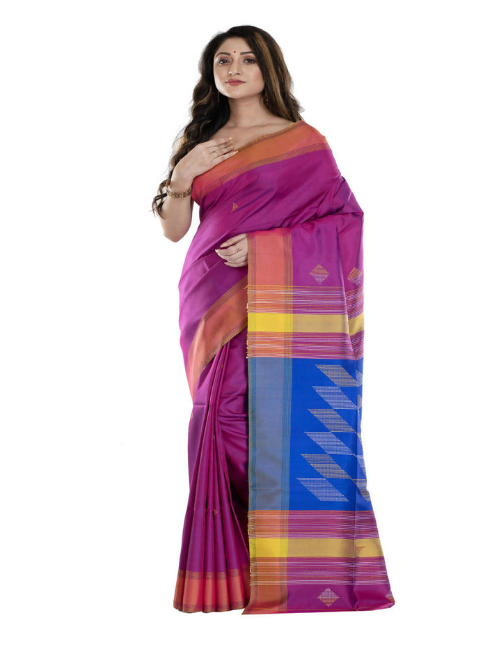Purple pink bengal silk handwoven saree
