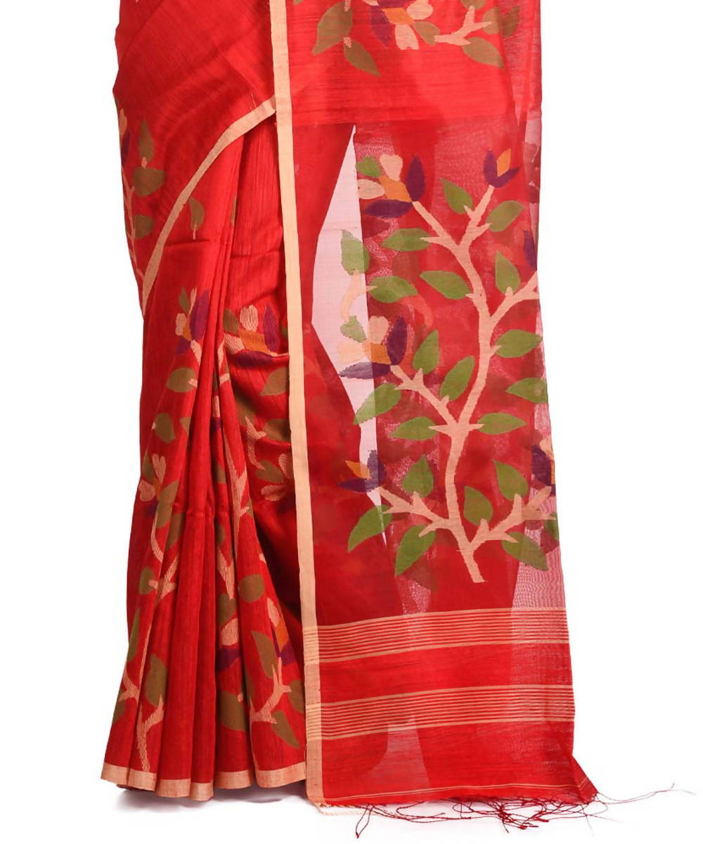 Resham shilpi red bengal silk saree with handwoven jamdani work