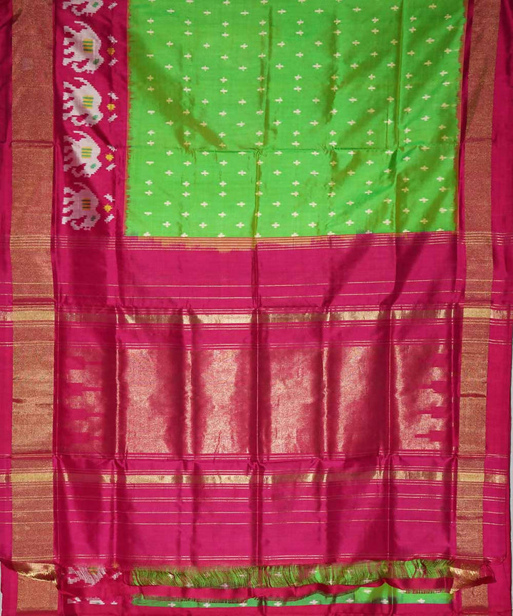 Parrot green handloom silk ikat pochampally saree