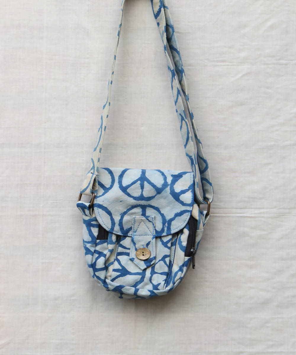 White light blue handmade cotton camera bag