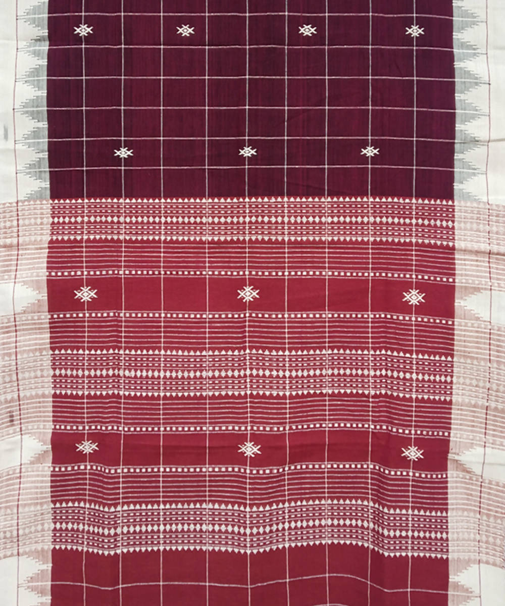 White Maroon Natural Dye Kotpad Handwoven Cotton Stole