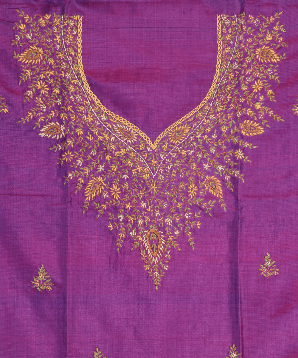 2pc Purple beige handwoven mulberry silk dress material with dupatta
