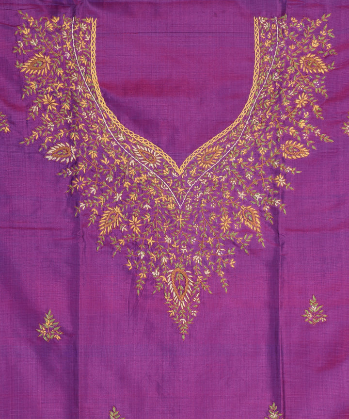 2pc Purple beige handwoven mulberry silk dress material with dupatta