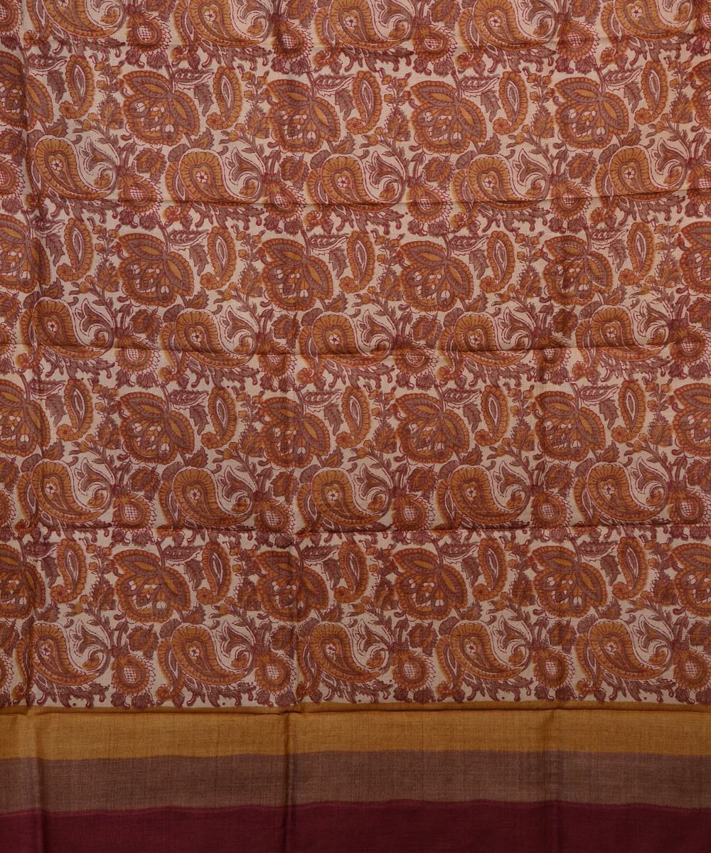 2pc Beige maroon handwoven tussar silk dress material with dupatta