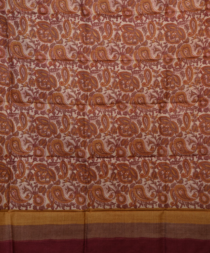 2pc Beige maroon handwoven tussar silk dress material with dupatta