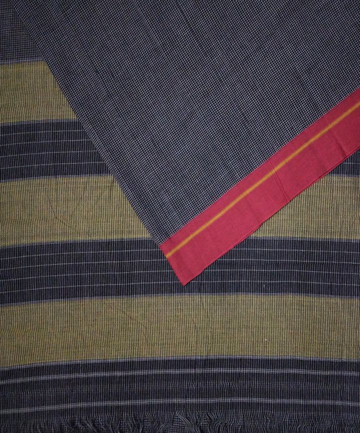 Black checks mustard red border handwoven cotton patteda anchu saree