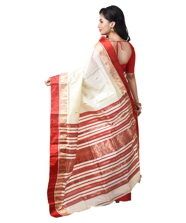 White red bengal handwoven silk garad saree