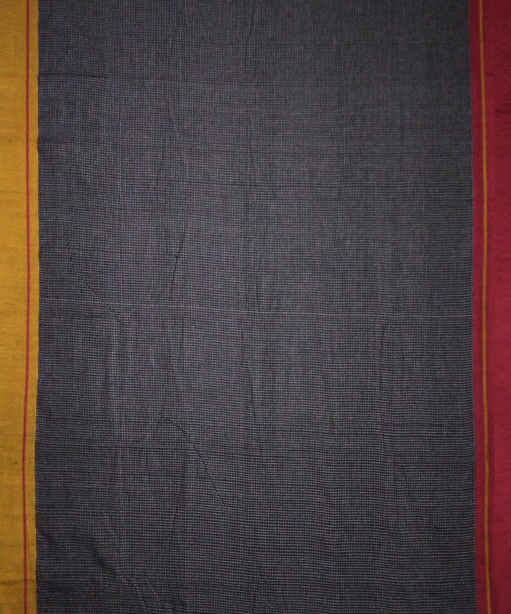 Black checks mustard red border handwoven cotton patteda anchu saree