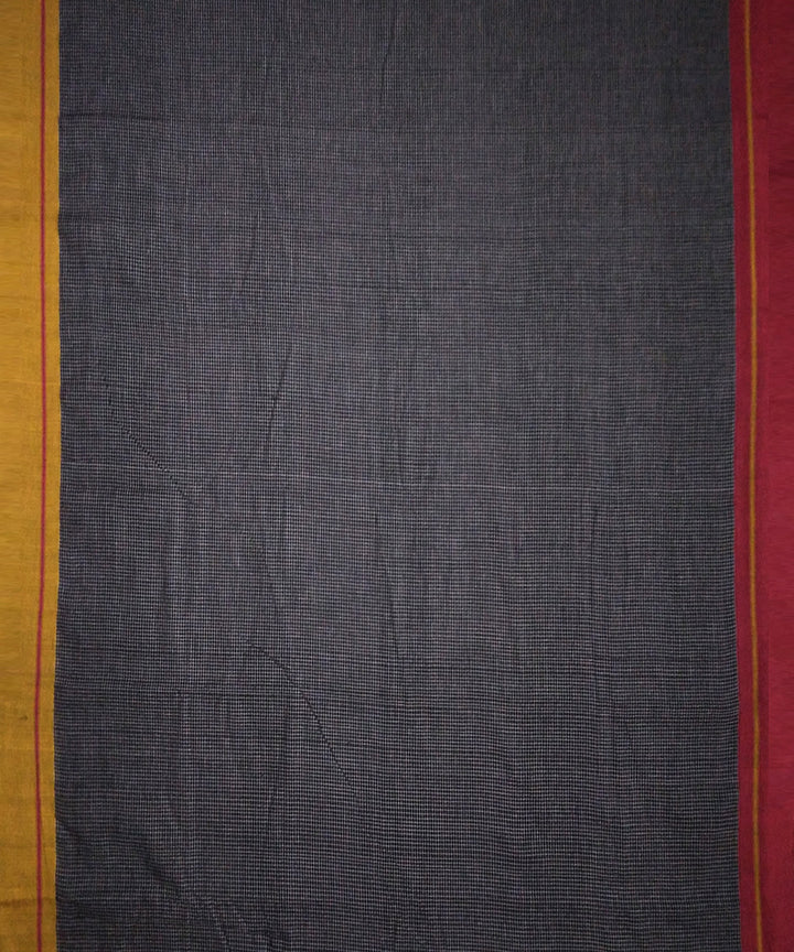 Black checks mustard red border handwoven cotton patteda anchu saree