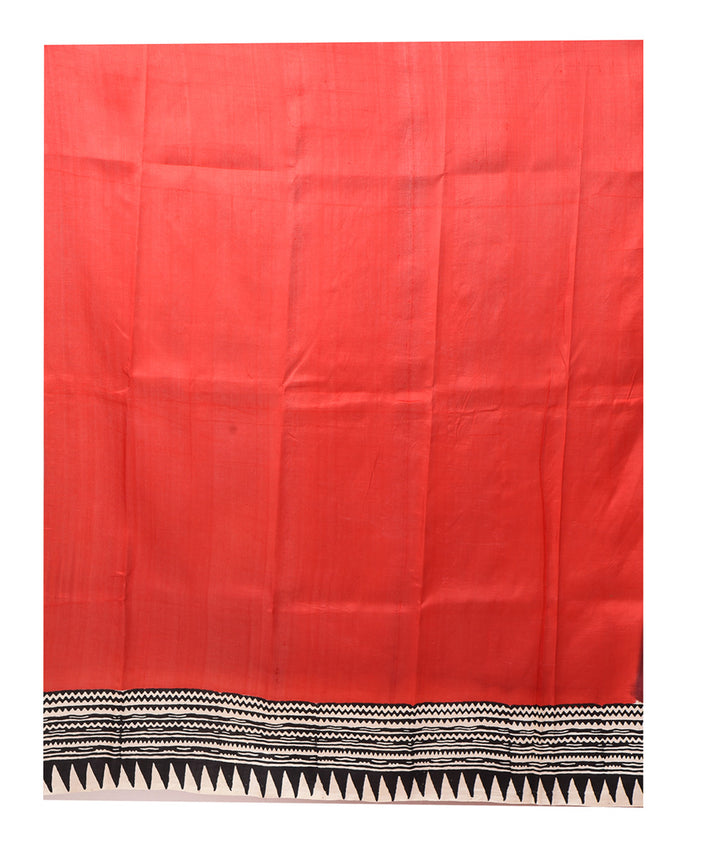 Orange brown silk bengal hand block print saree