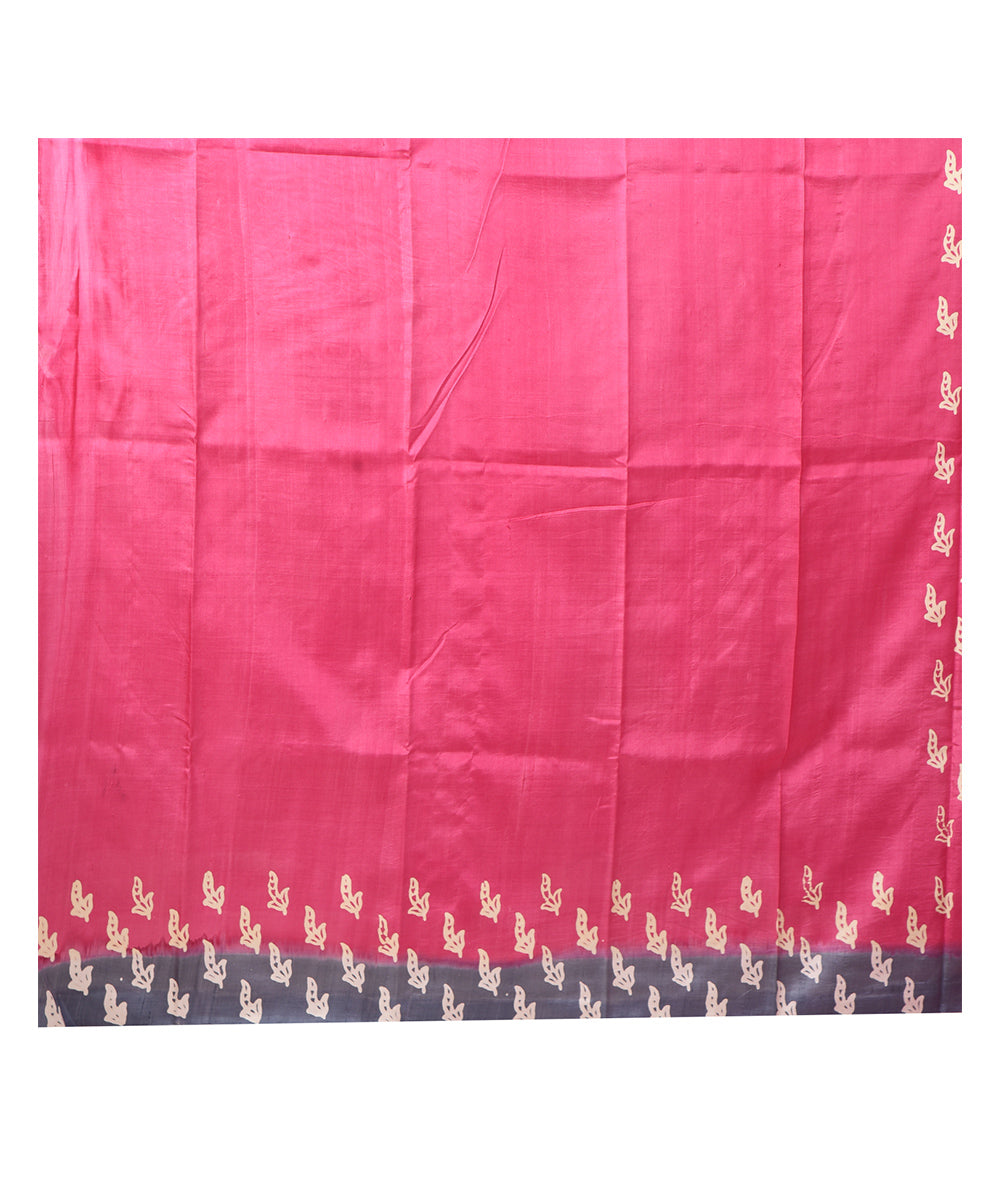 White pink silk bengal hand block print saree