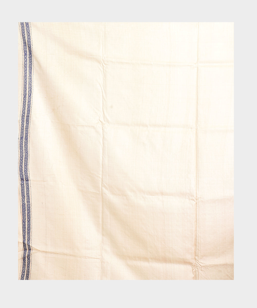 Beige multicolor kantha stitch hand embroidery tussar silk saree