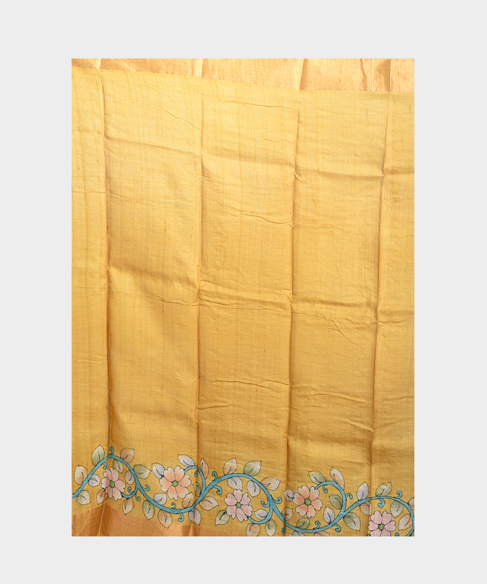 Black hand painted kalamkari tussar silk saree