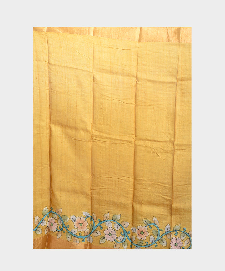 Black hand painted kalamkari tussar silk saree