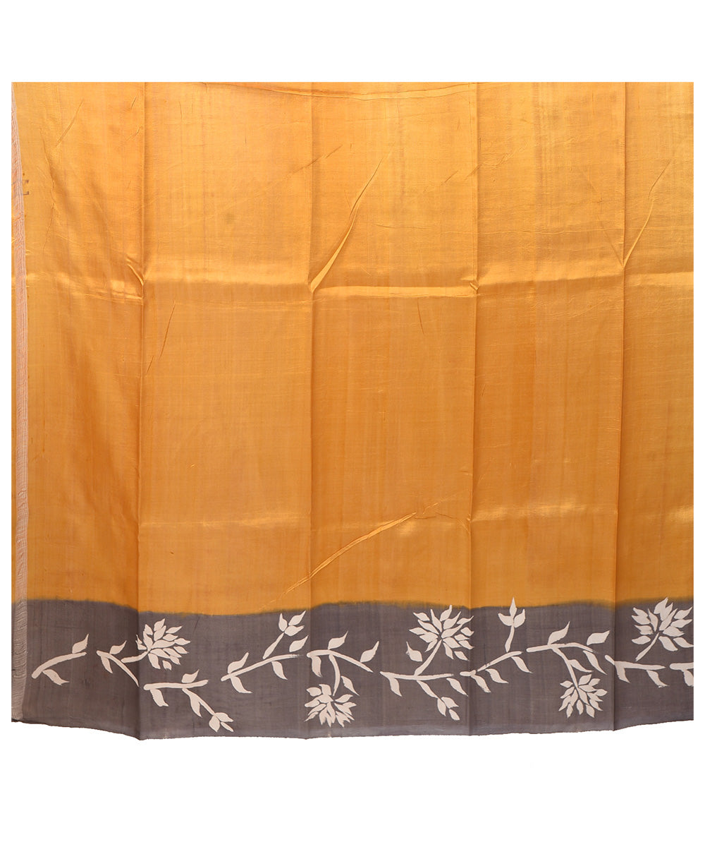 Yellow grey silk bengal hand block print saree