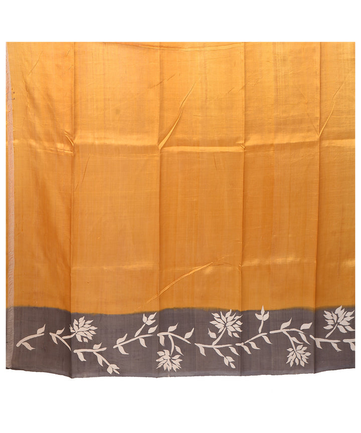 Yellow grey silk bengal hand block print saree