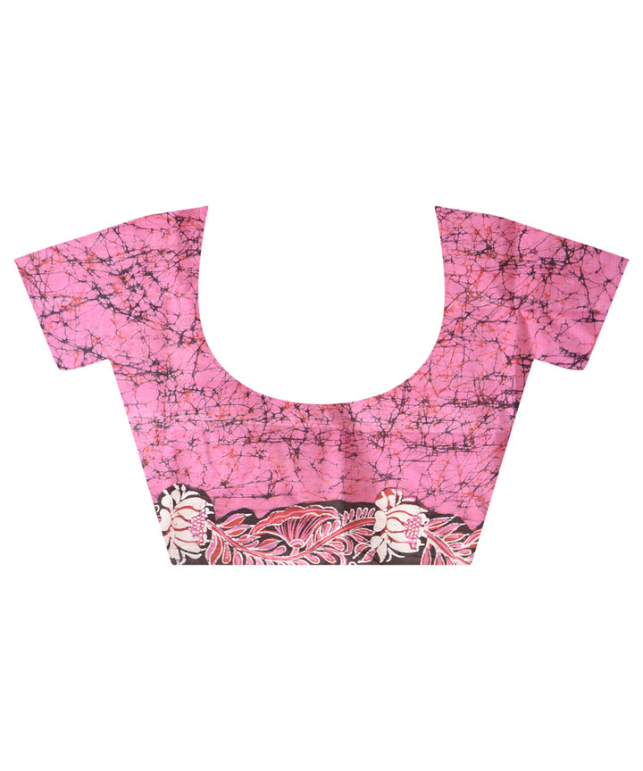 Pink brown handwoven bengal silk batik print saree