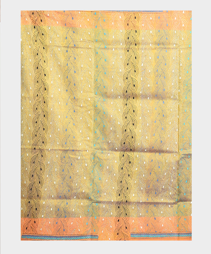 Brown orange double shade hand embroidery kantha stitch silk saree