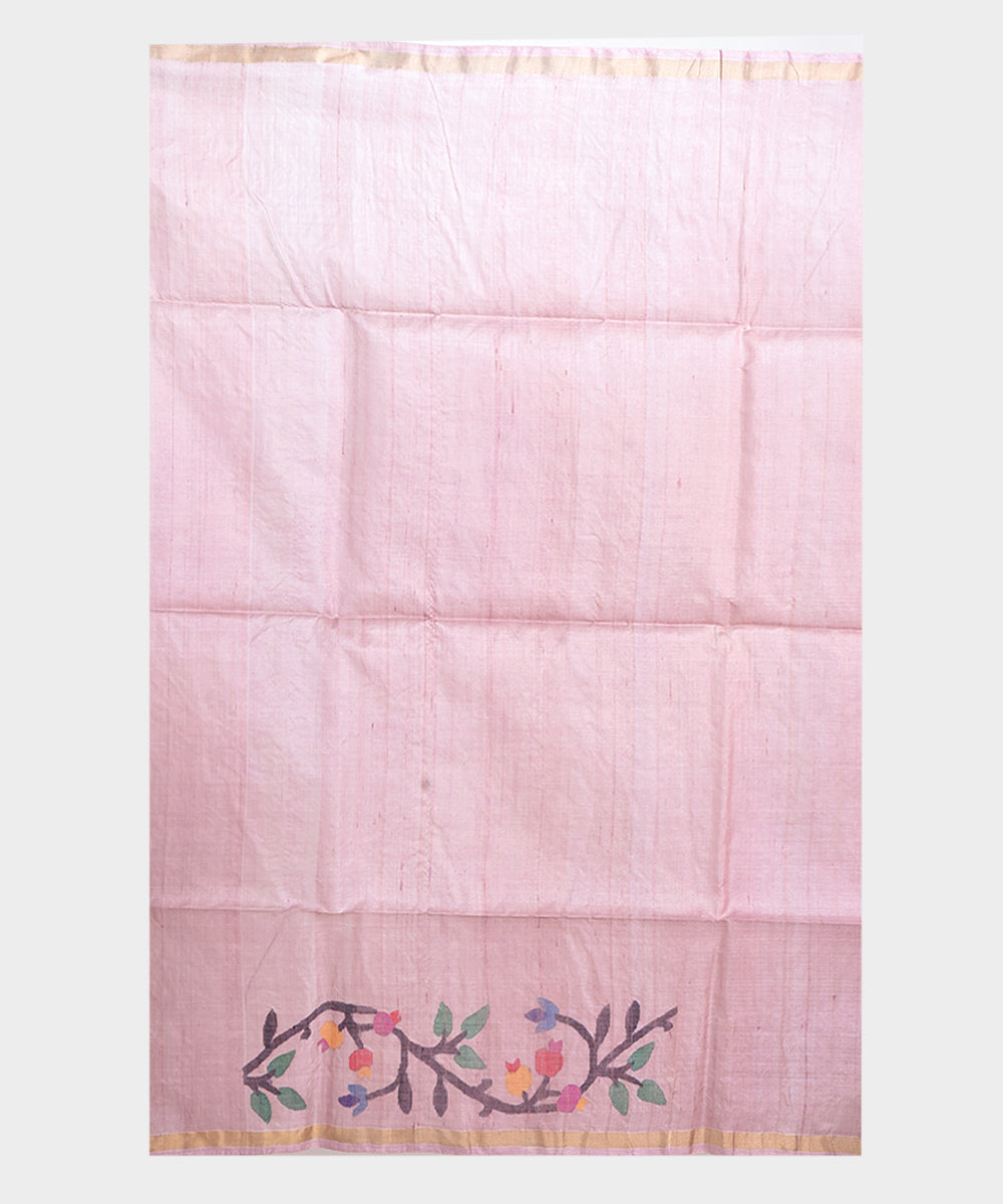 Mauve handwoven jamdani tussar silk saree