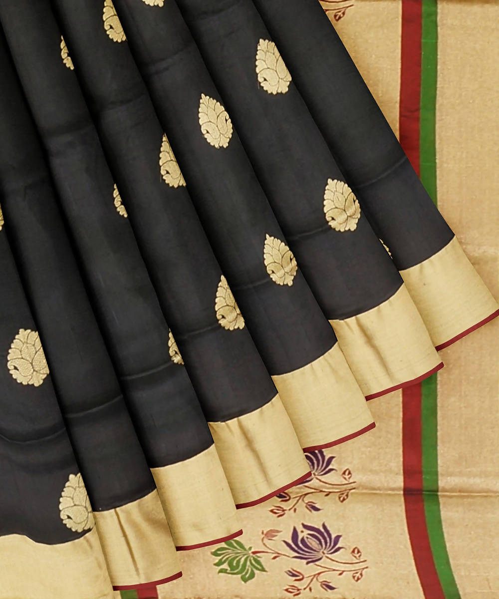 Black handloom silk katan banarasi saree