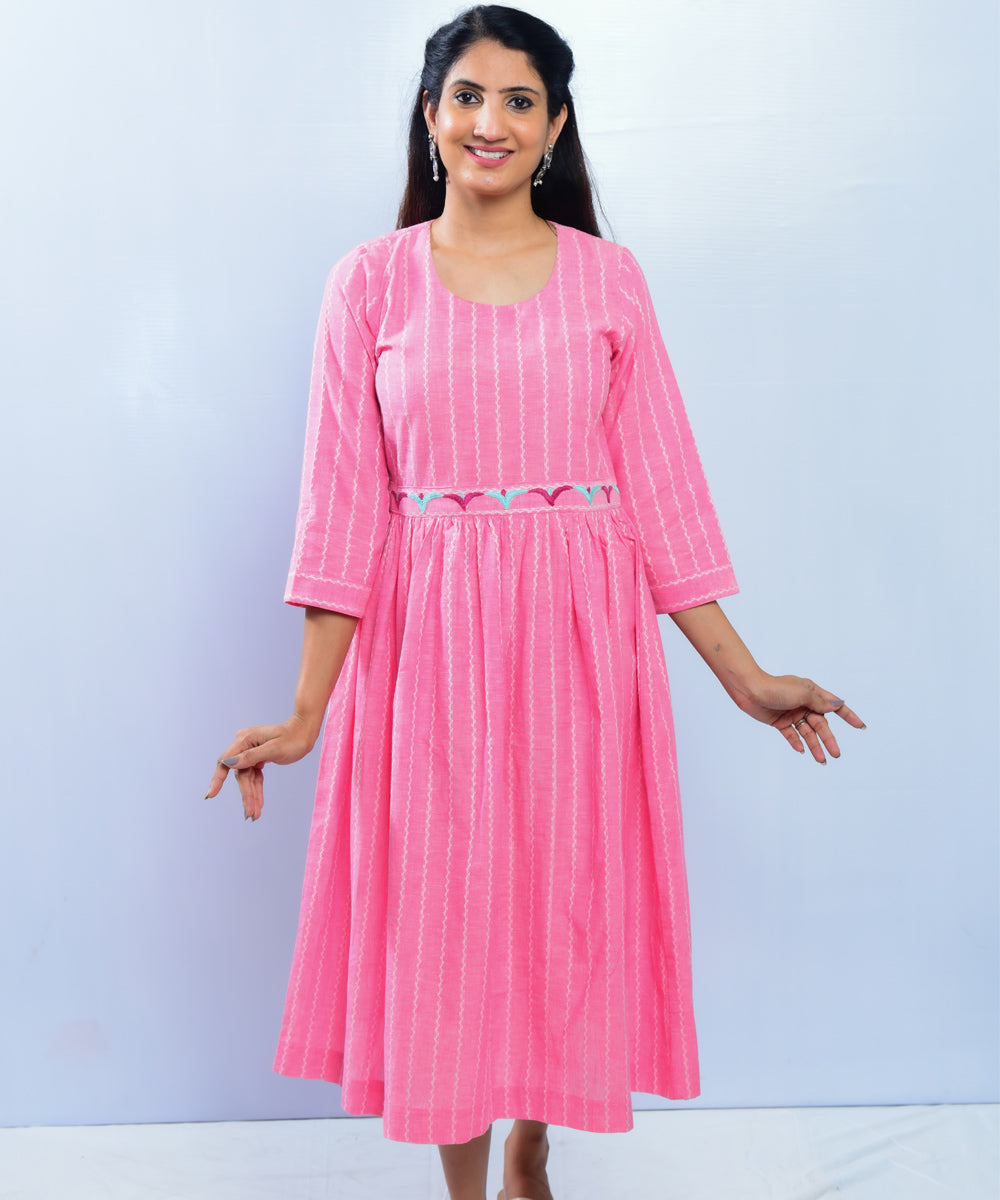 Pink pako hand embroidery cotton kurta