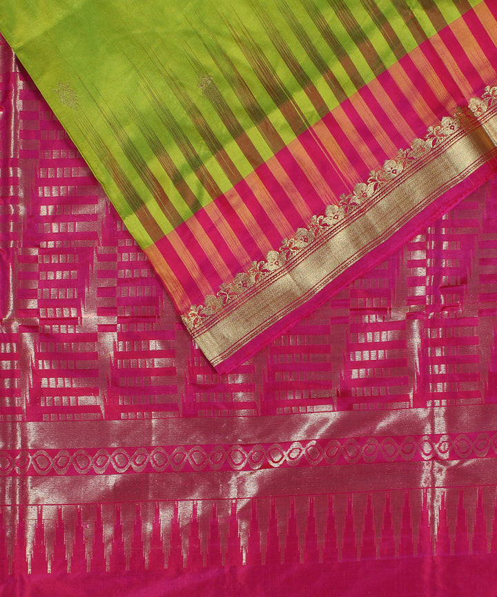 Green pink handwoven karnataka silk saree