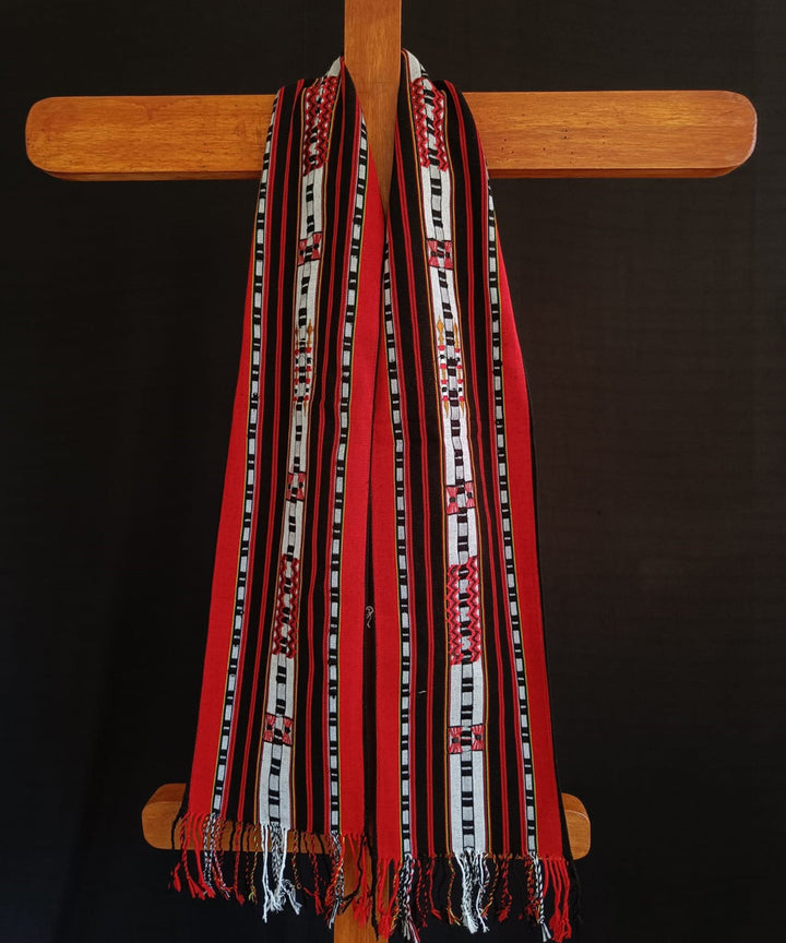 Black red striped loin loom acrylic wool nagaland handwoven muffler