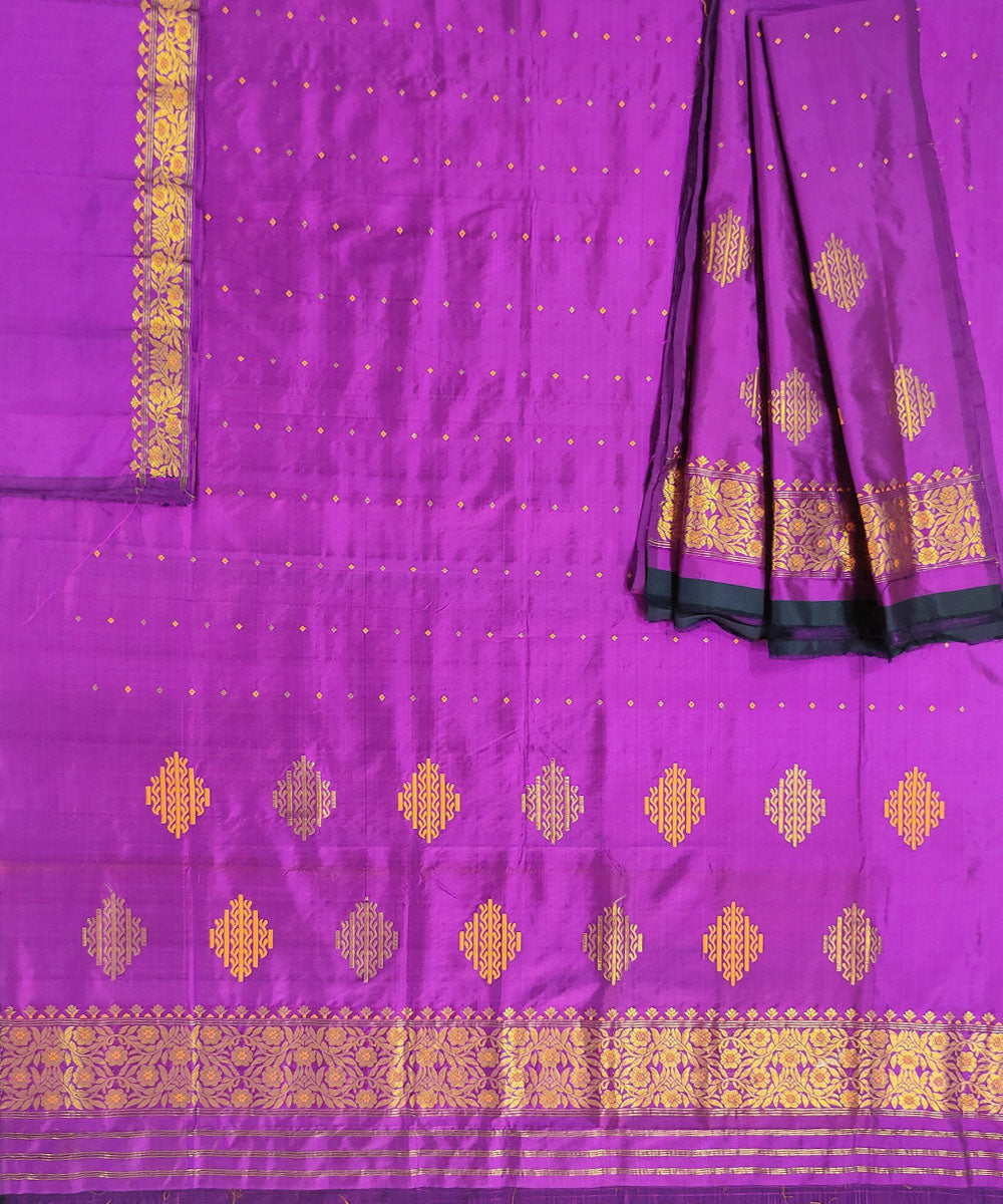 Purple golden mulberry silk handwoven assam mekhela chador