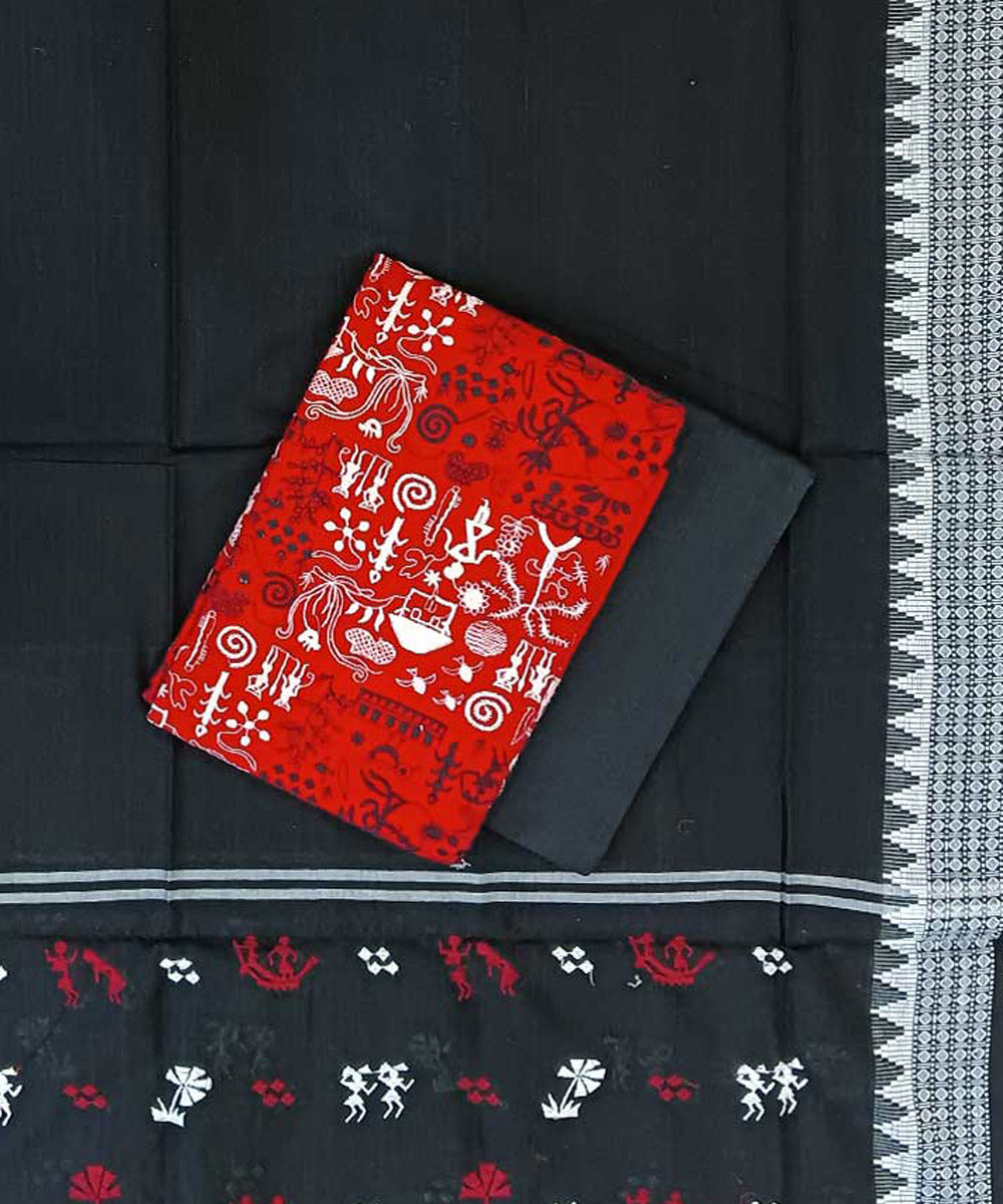 3pc Red and black tribal design handwoven bomkai dress set