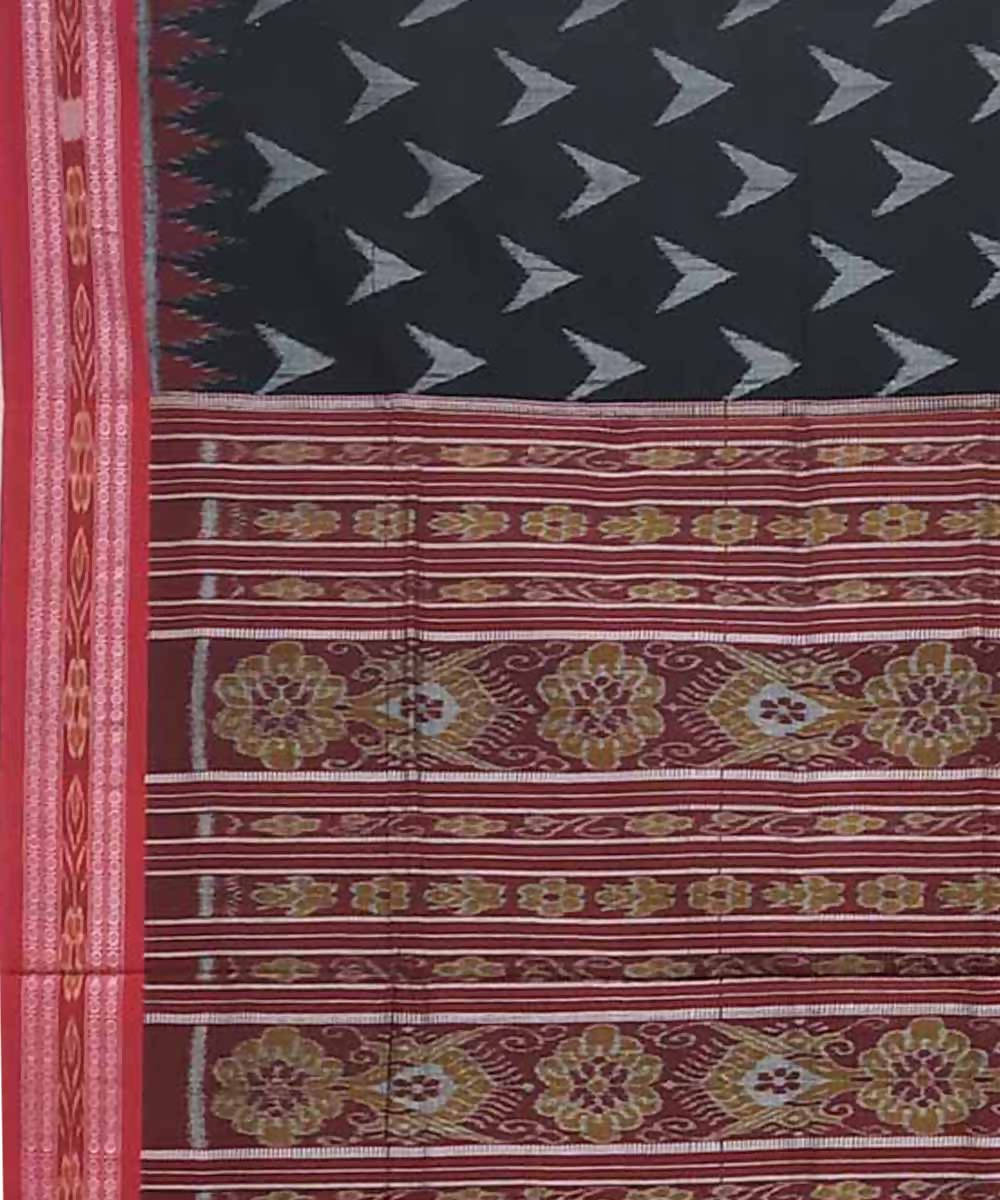 Black red handwoven cotton ikat nuapatna saree