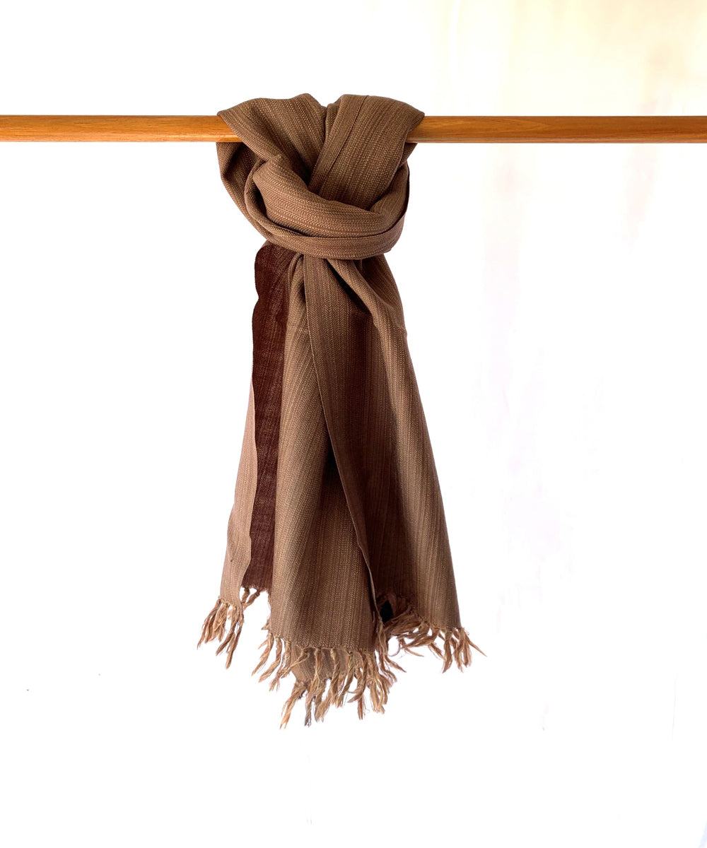 Brown checks hand woven wooled scarf