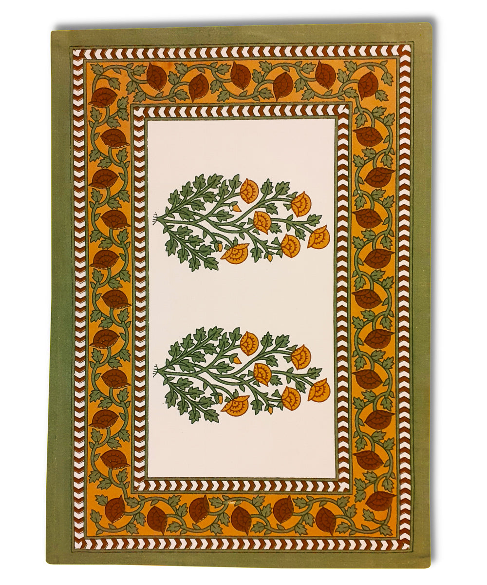 White green handblock print cotton table mats with napkin set of 6