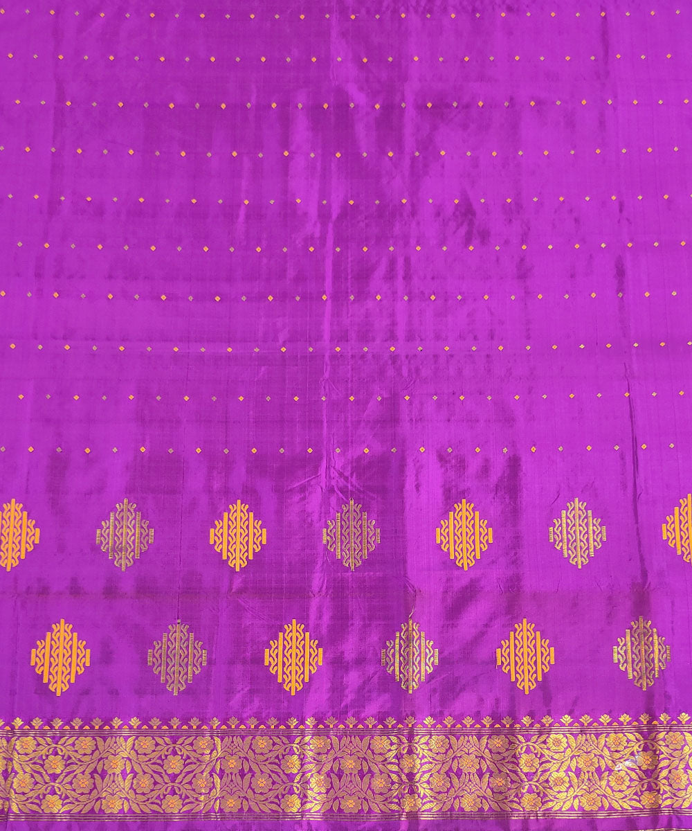 Purple golden mulberry silk handwoven assam mekhela chador