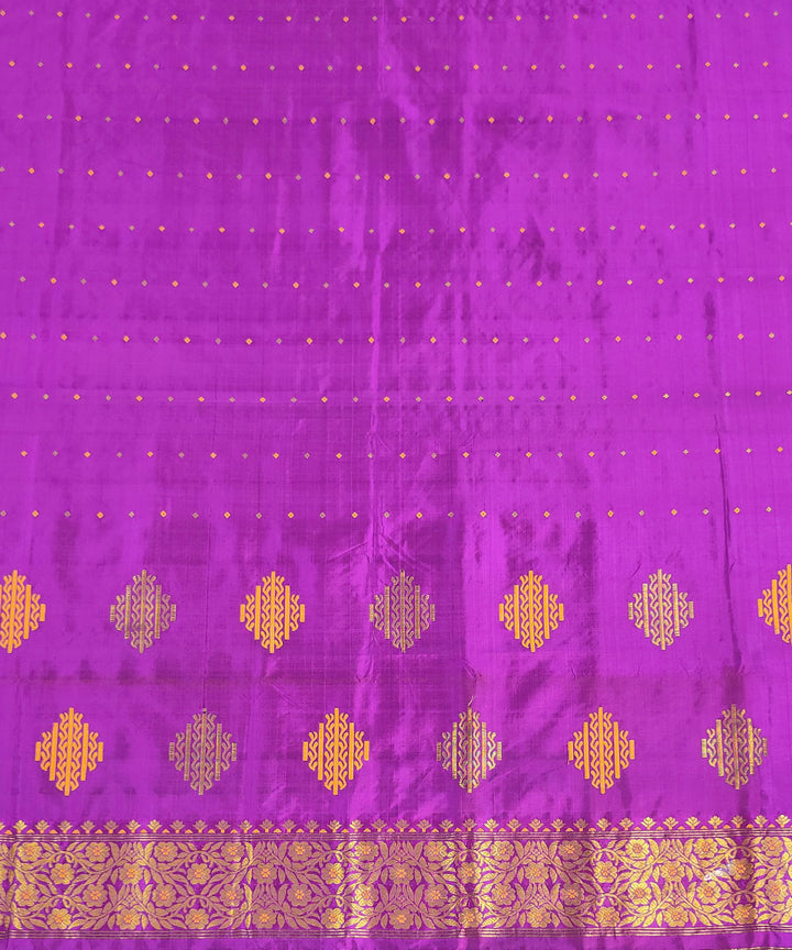 Purple golden mulberry silk handwoven assam mekhela chador