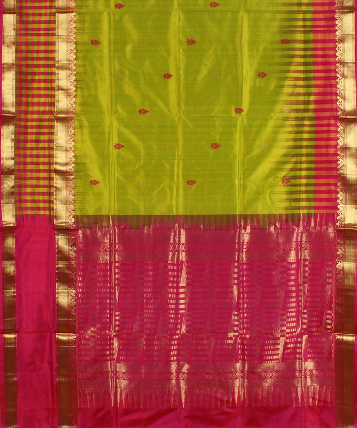 Green pink handwoven karnataka silk saree
