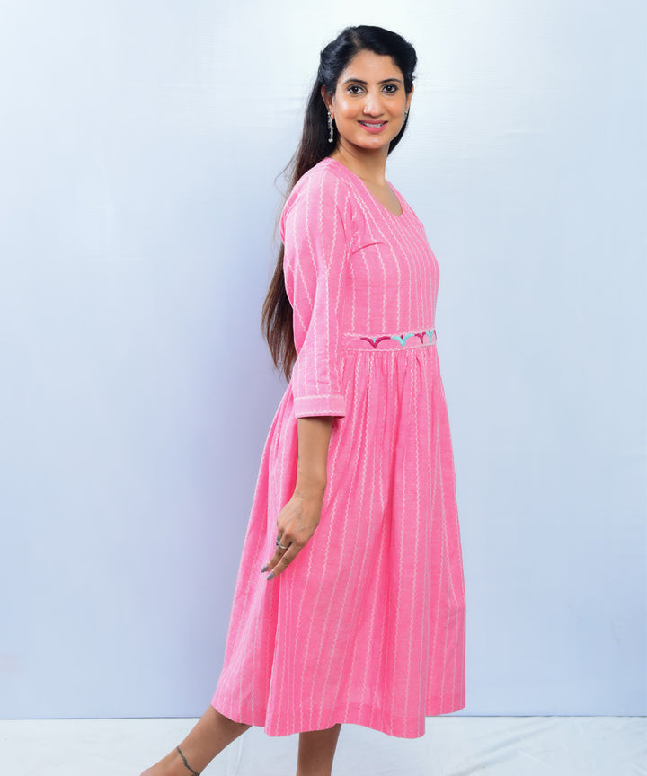 Pink pako hand embroidery cotton kurta