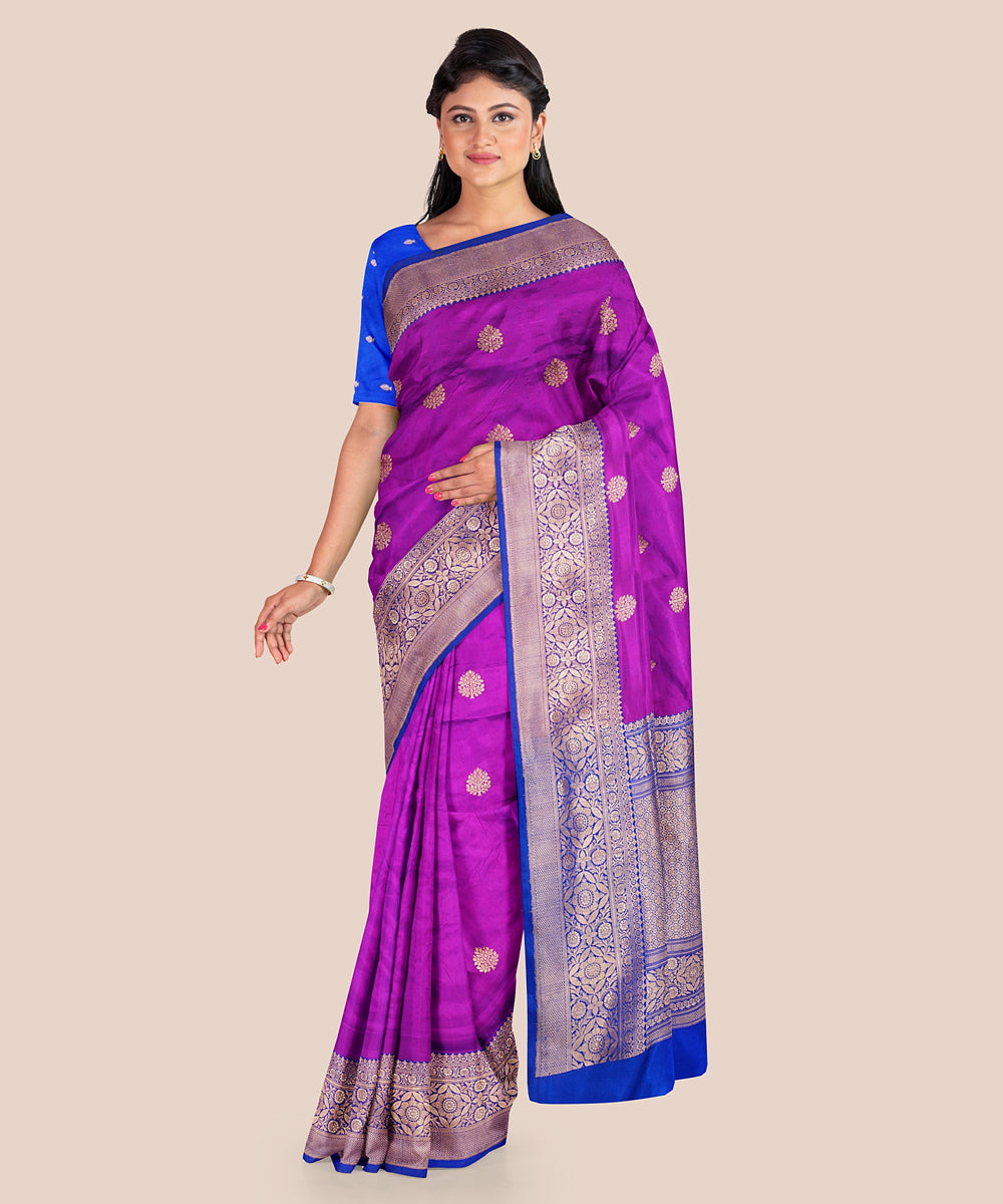 Mauve purple and blue silk handloom banarasi saree