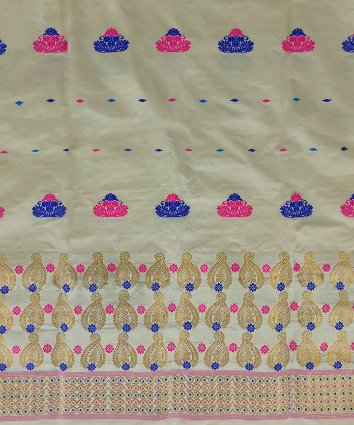 Beige multicolor tussar silk handloom assam mekhela chador