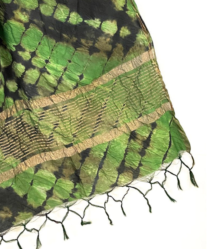 Light green black handwoven tie dye tussar silk stole