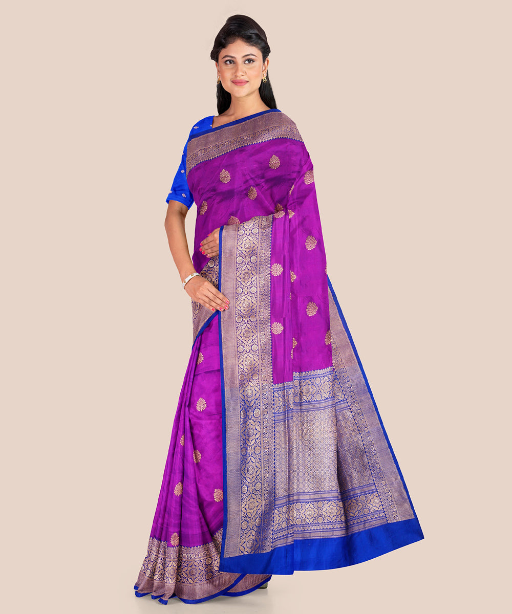 Mauve purple and blue silk handloom banarasi saree
