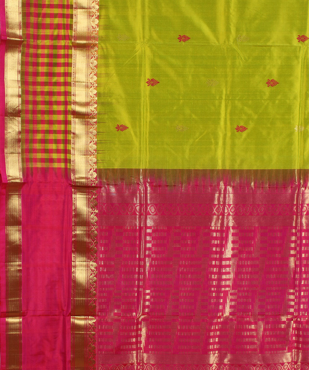 Green pink handwoven karnataka silk saree