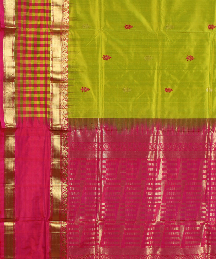 Green pink handwoven karnataka silk saree