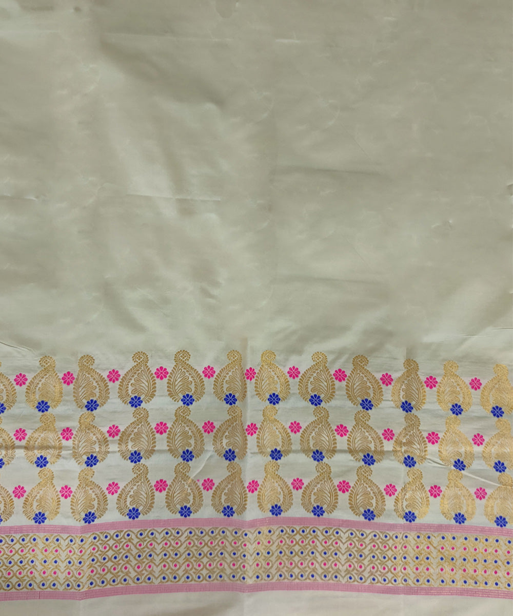 Beige multicolor tussar silk handloom assam mekhela chador