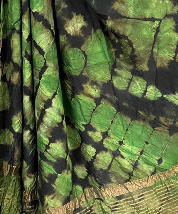 Light green black handwoven tie dye tussar silk stole