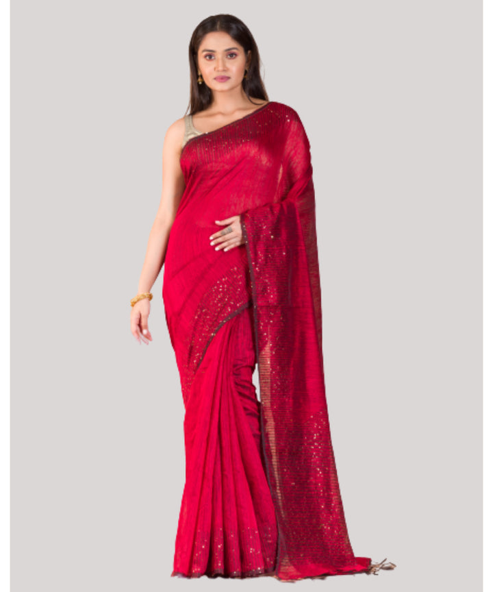 Red handwoven bengal matka silk saree