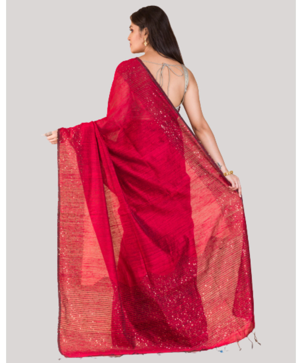 Red handwoven bengal matka silk saree