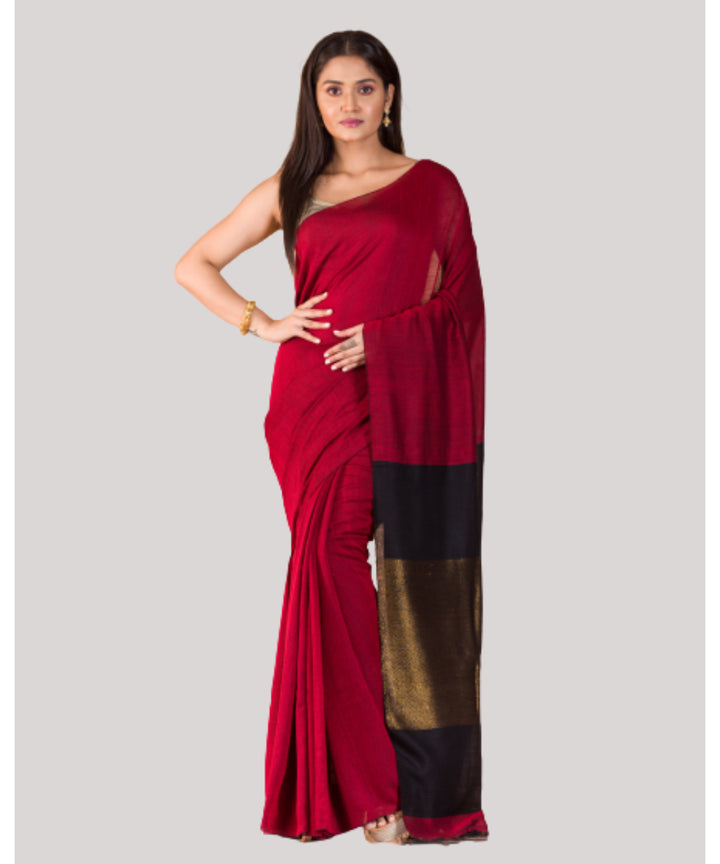 Red black handwoven bengal cotton saree