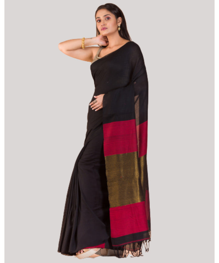 Black and red handwoven bengal cotton saree